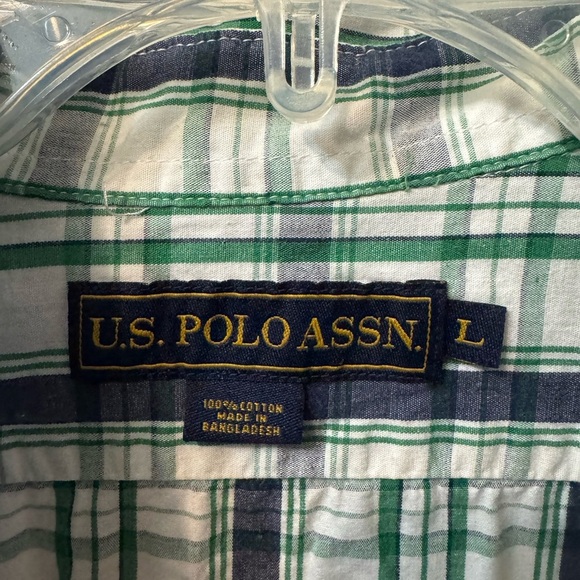U.S. Polo Assn. Men's Green and Navy Plaid Shirt - Picture 4 of 5